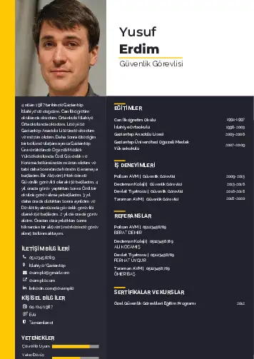 Güvenlik Görevlisi CV Örnekleri cv indir